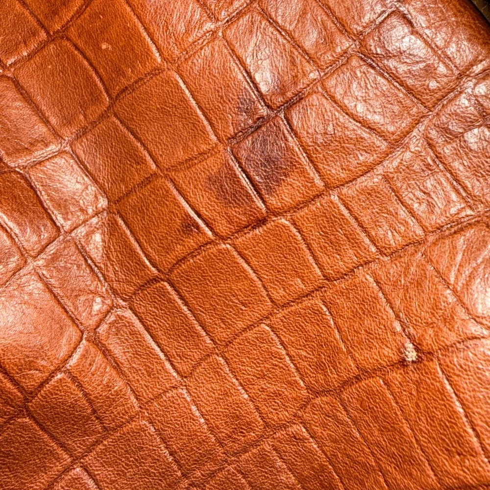 HOBO Croc-Embossed Brick Red and Chocolate Brown Tote with Ring Handle - Picture 6 of 8